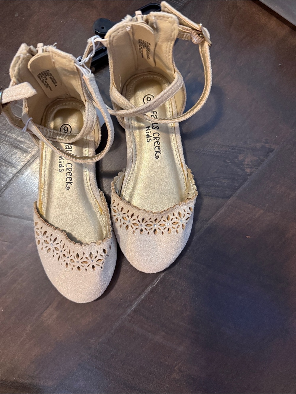 Falls Creek Girls Beige Floral Cutout Ankle-Strap Sandals